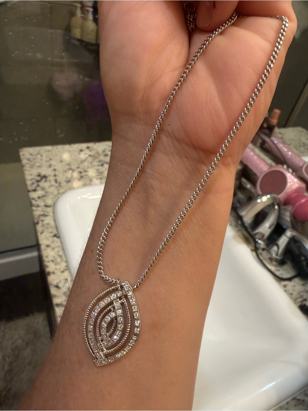 Silver Pavé Teardrop Pendant Necklace - Elegant Women's Jewelry
